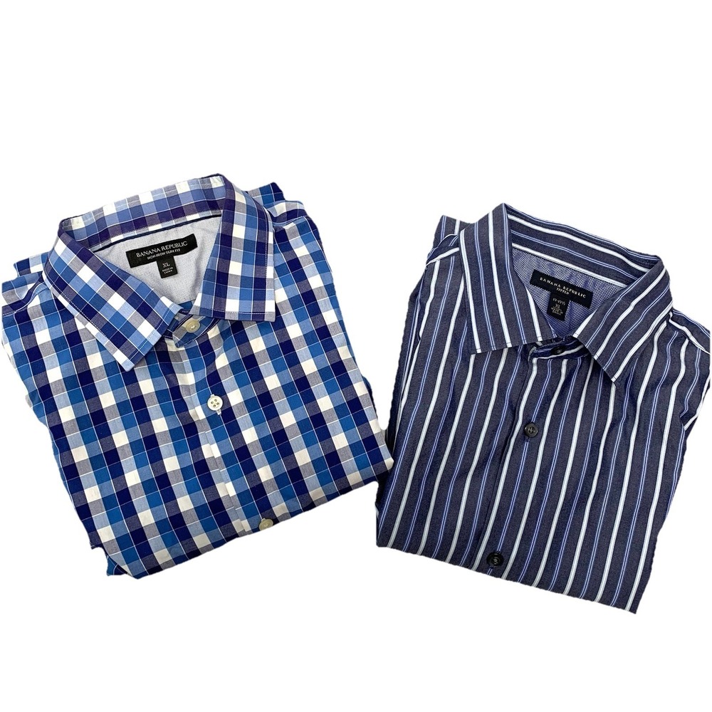 Banana Republic Long‎ Sleeve Button Front Shirt Men Xl Slim Fit Lot /2 Non Iron